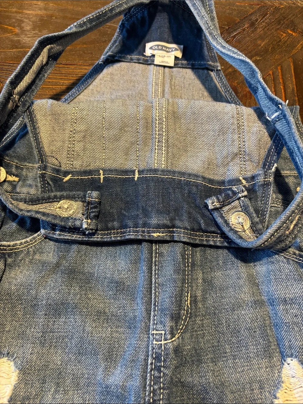 Old Navy Distressed Denim Short Overalls - Light Blue